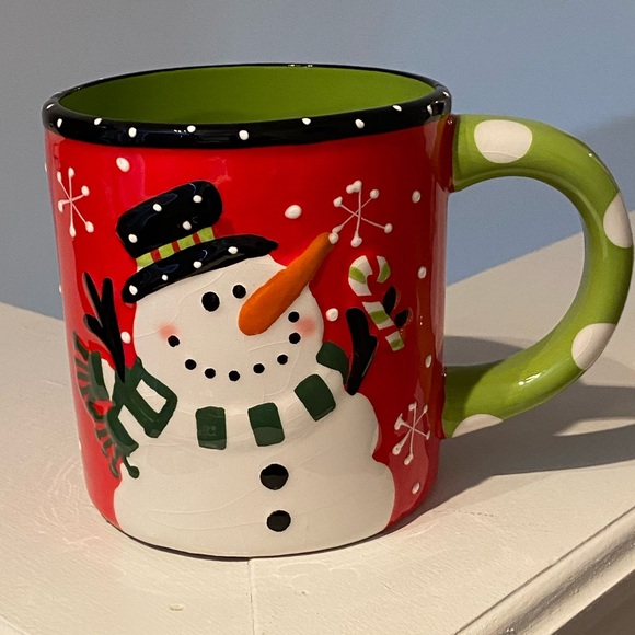 Sleigh Bell Bistro Other - Festive Snowman Holiday Mug - Red and Green